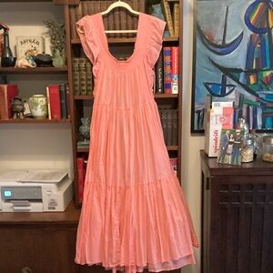 J. Crew Coral Maxi Dress with Ruffle Sleeves